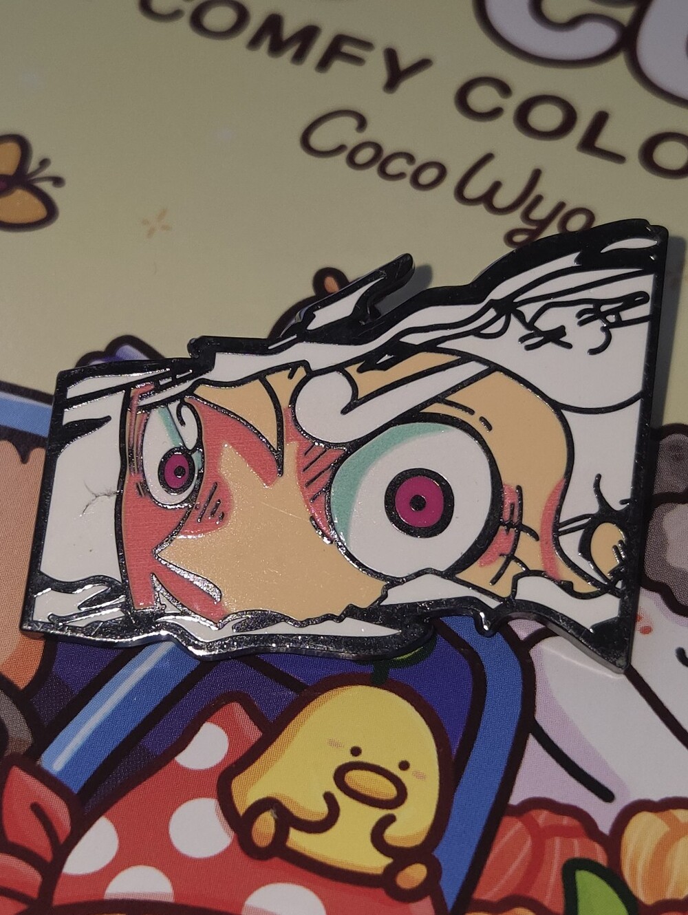 Onepiece Enamel Pin - Pink, Peach & Teal Anime Eye Luffy DAMAGED